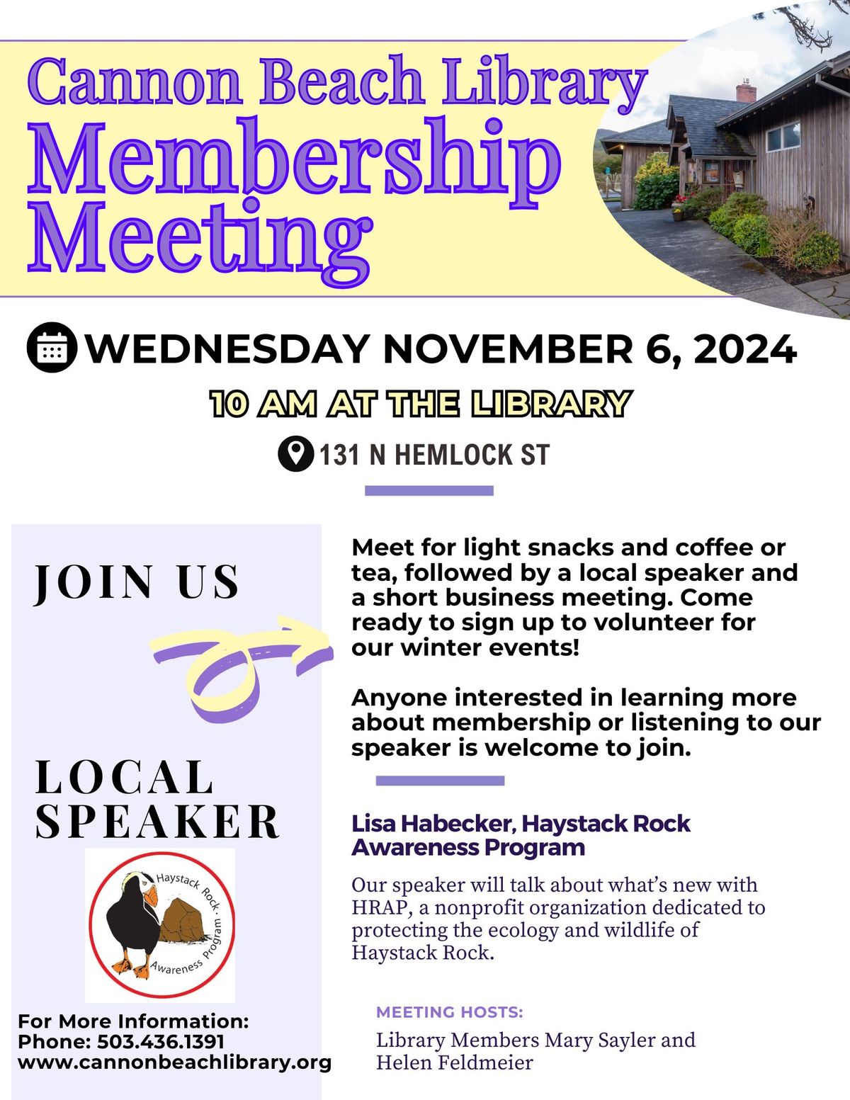 Library Membership Meeting and Speaker