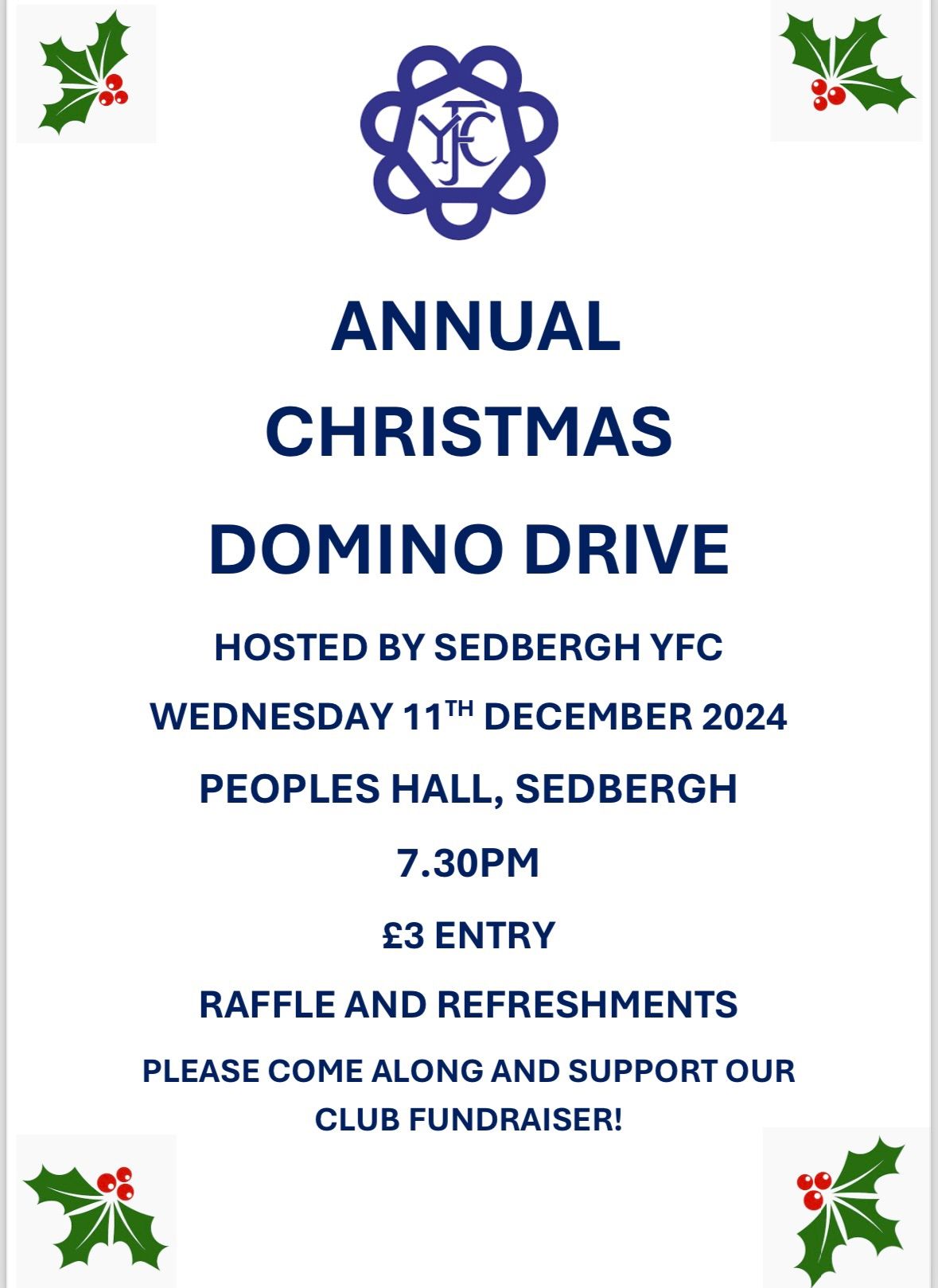 SEDBERGH YFC ANNUAL CHRISTMAS DOMINO DRIVE