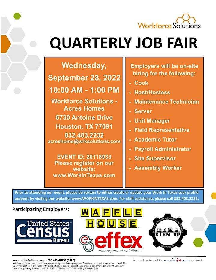 Quarterly Job Fair at Workforce Solutions Acres Homes, Workforce