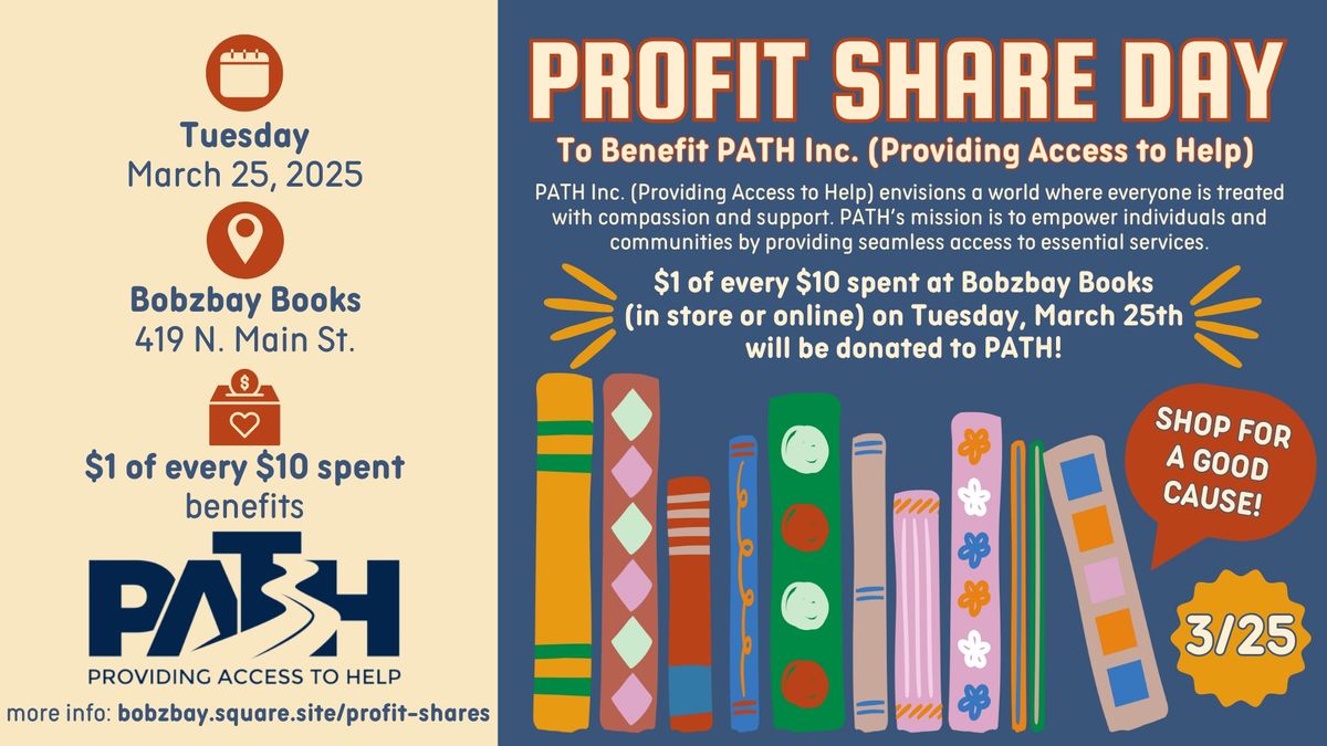 Profit Share Day to Benefit PATH at Bobzbay Books