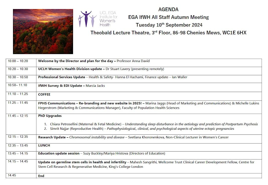 EGA Institute for Womens Health Autumn Meeting, Theobald Lecture