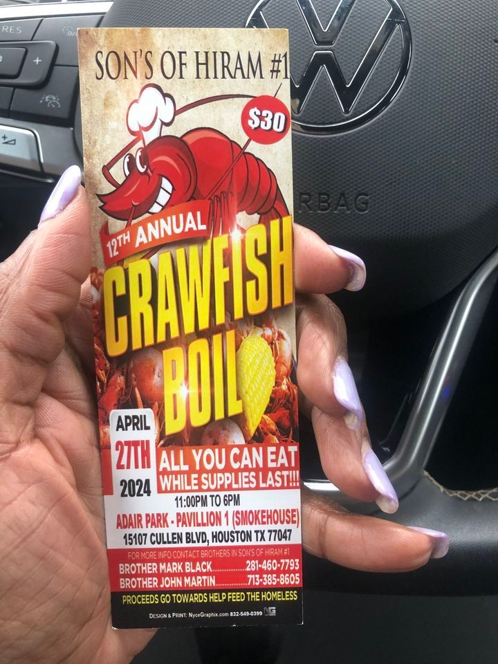 Son\u2019s of Hiram #1 12th annual crawfish boil 