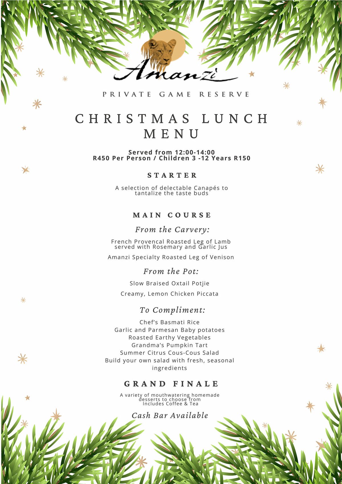 Christmas Lunch at Amanzi Game Reserve