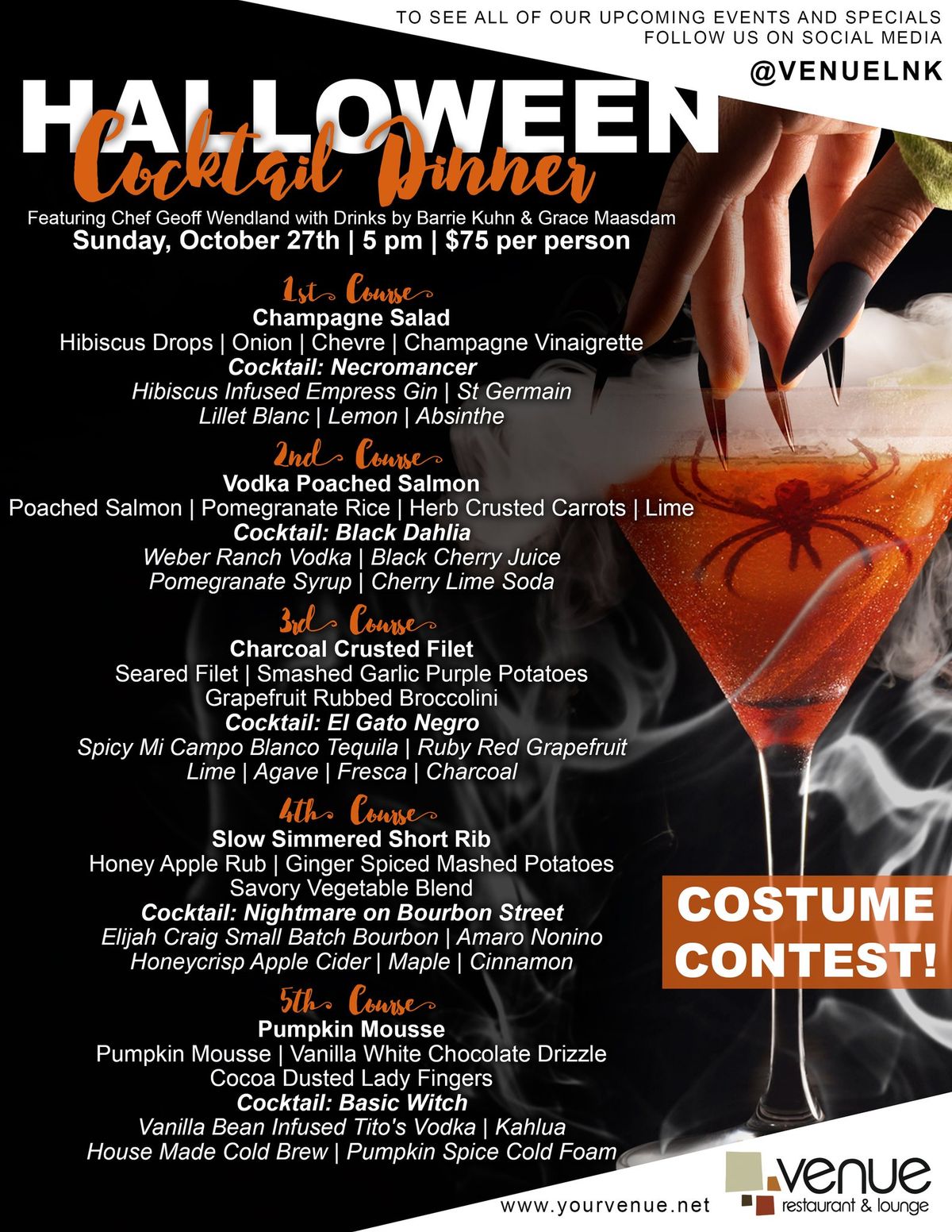 2024 Halloween Cocktail Dinner at Venue Restaurant & Lounge