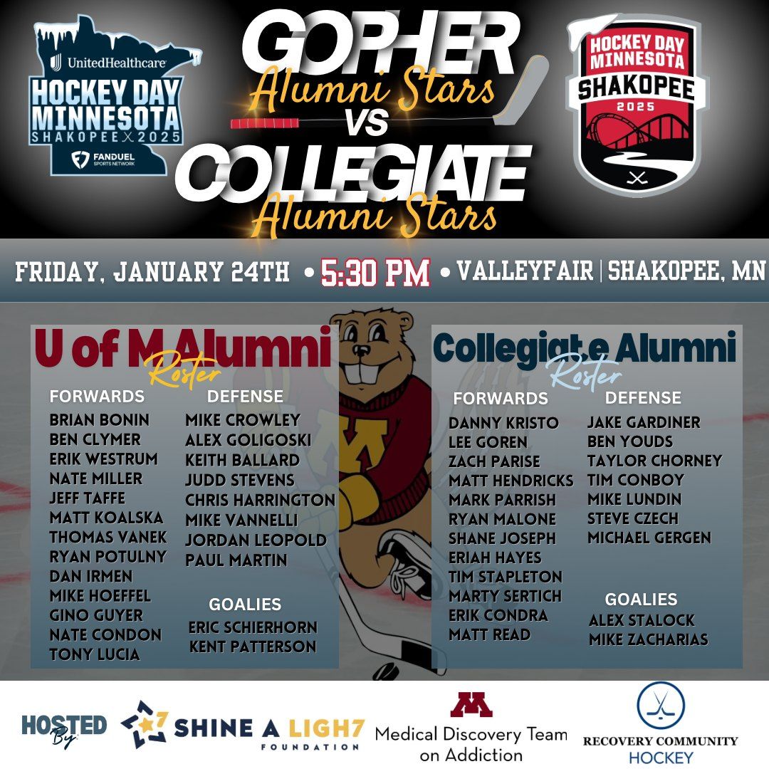 Hockey Day MN Shakopee- Gopher Alumni Stars VS Collegiate Alumni Stars