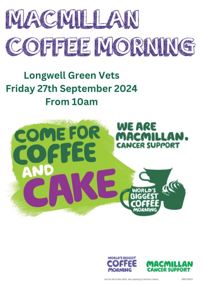 Macmillan Fundraiser: Tea, Coffee, and Treats