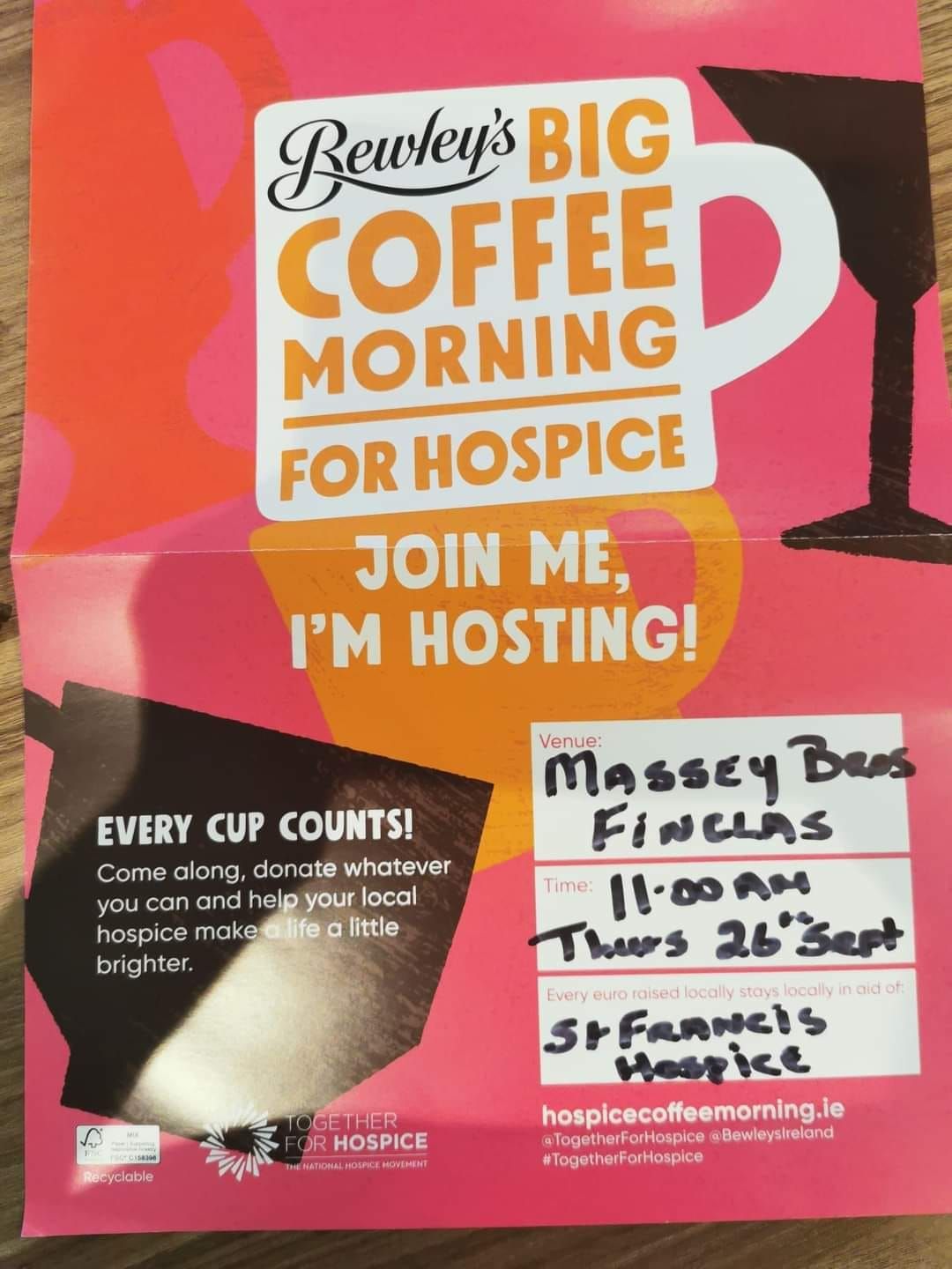 Coffee Morning for St Francis Hospice Dublin