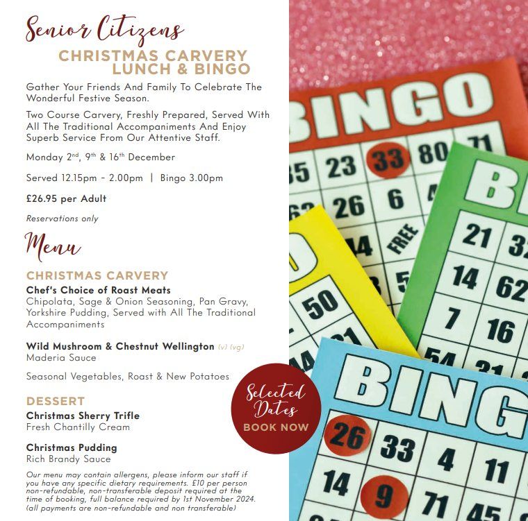 Senior Citizens Christmas Carvery Lunch & Bingo