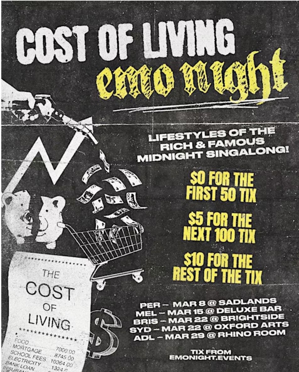 COST OF LIVING EMO NIGHT $5 TIX - BRISBANE 2025