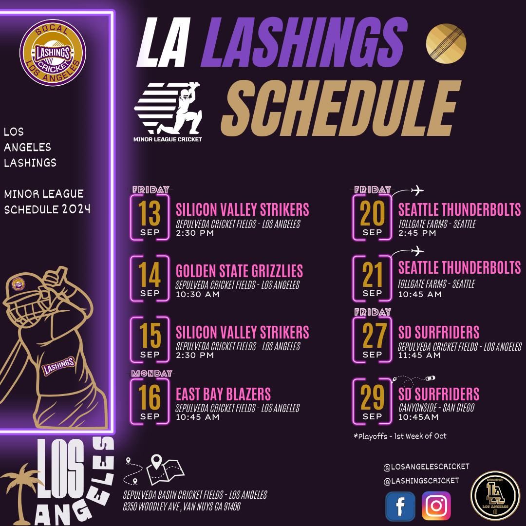 Los Angeles Cricket Minor League Cricket 2024 T20 Schedule, Wright