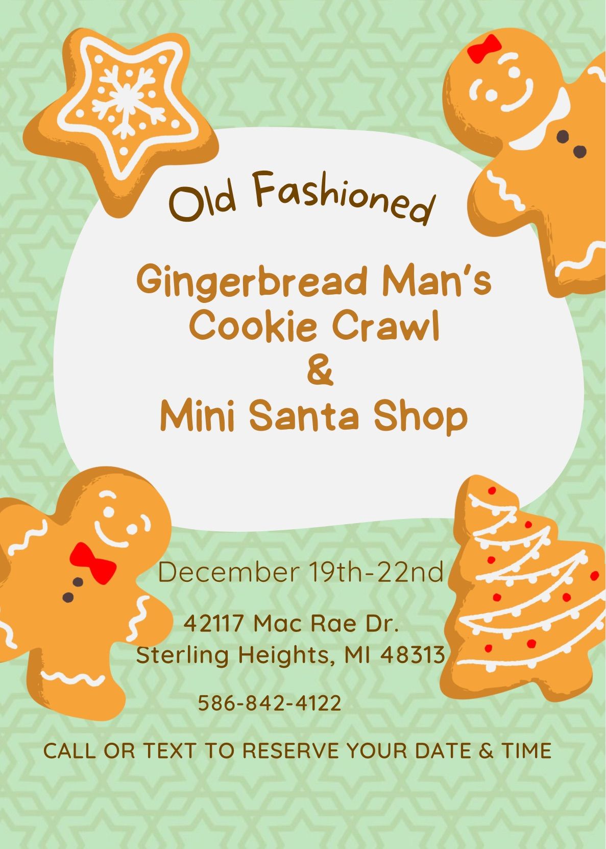 GINGERBREAD MANS COOKIE CRAWL & MINI SANTA SHOP