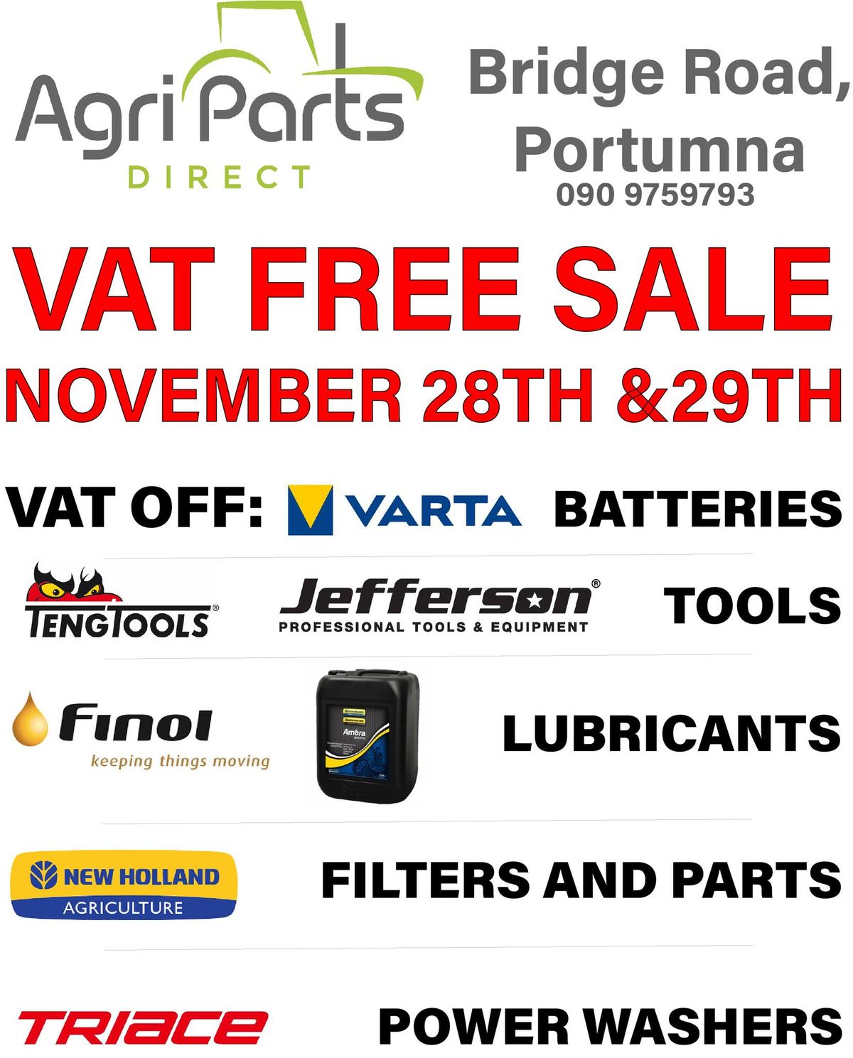 VAT FREE WEEKEND - AGRI PARTS DIRECT