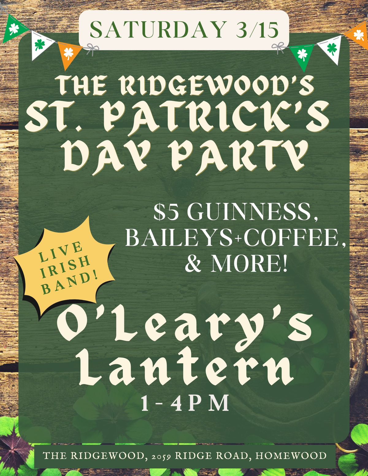 St. Patrick's Day Party + Irish Band @ The Ridgewood