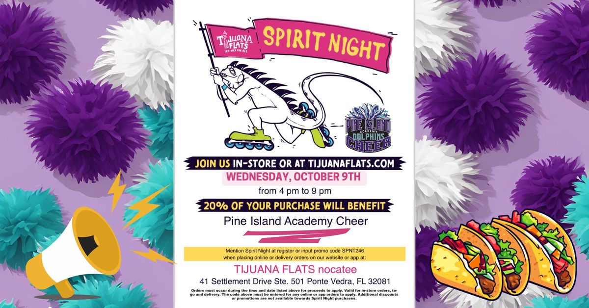 PIA Cheerleaders for a SPIRIT night at Tijuana Flats on WEDNESDAY, OCTOBER 9TH! 