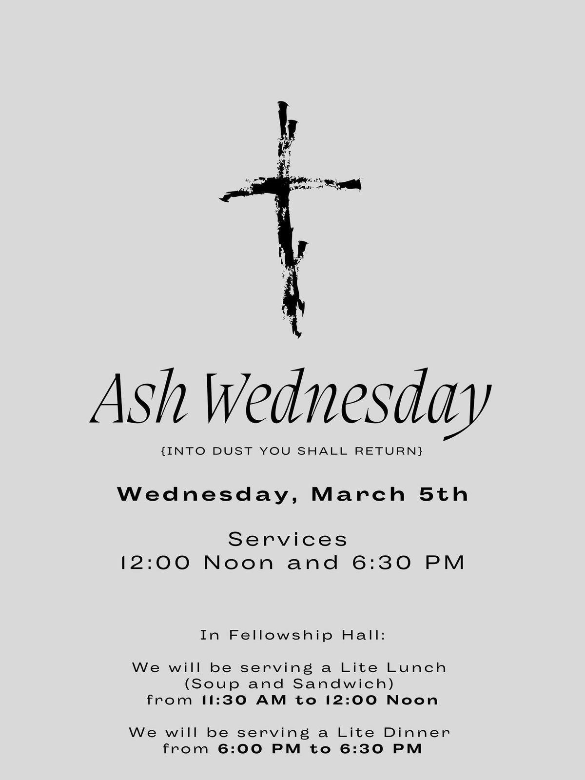 Ash Wednesday Service - 12:00 Noon