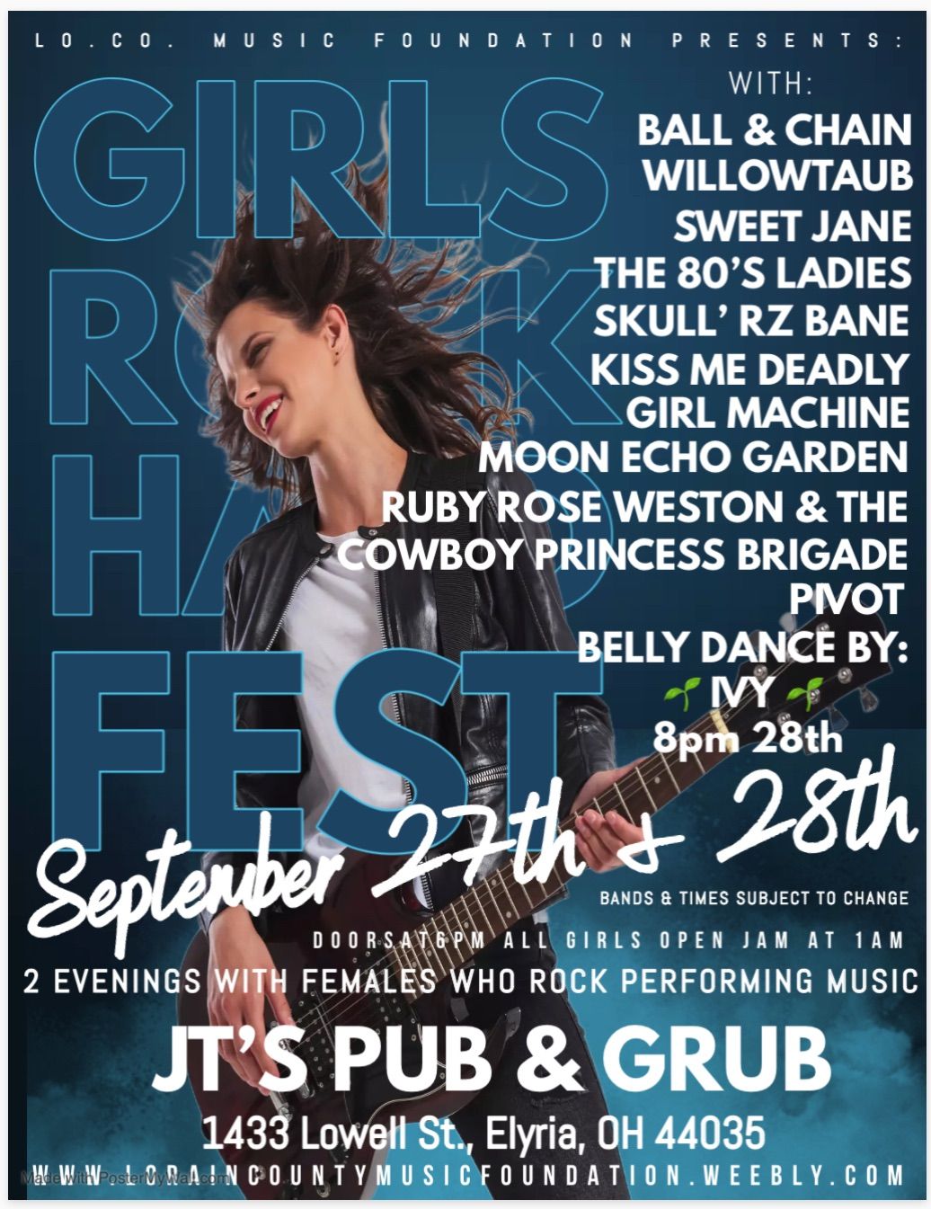 FRI & SAT SEPT 27th & 28th 1st ANNUAL GIRLS ROCK HARD FEST! 6pm-2am JT\u2019S PUB & GRUB