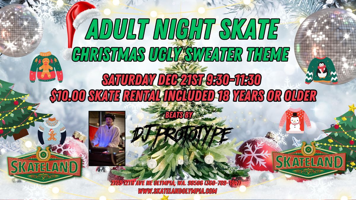 Adult Night Skate Christmas Ugly Sweater Theme