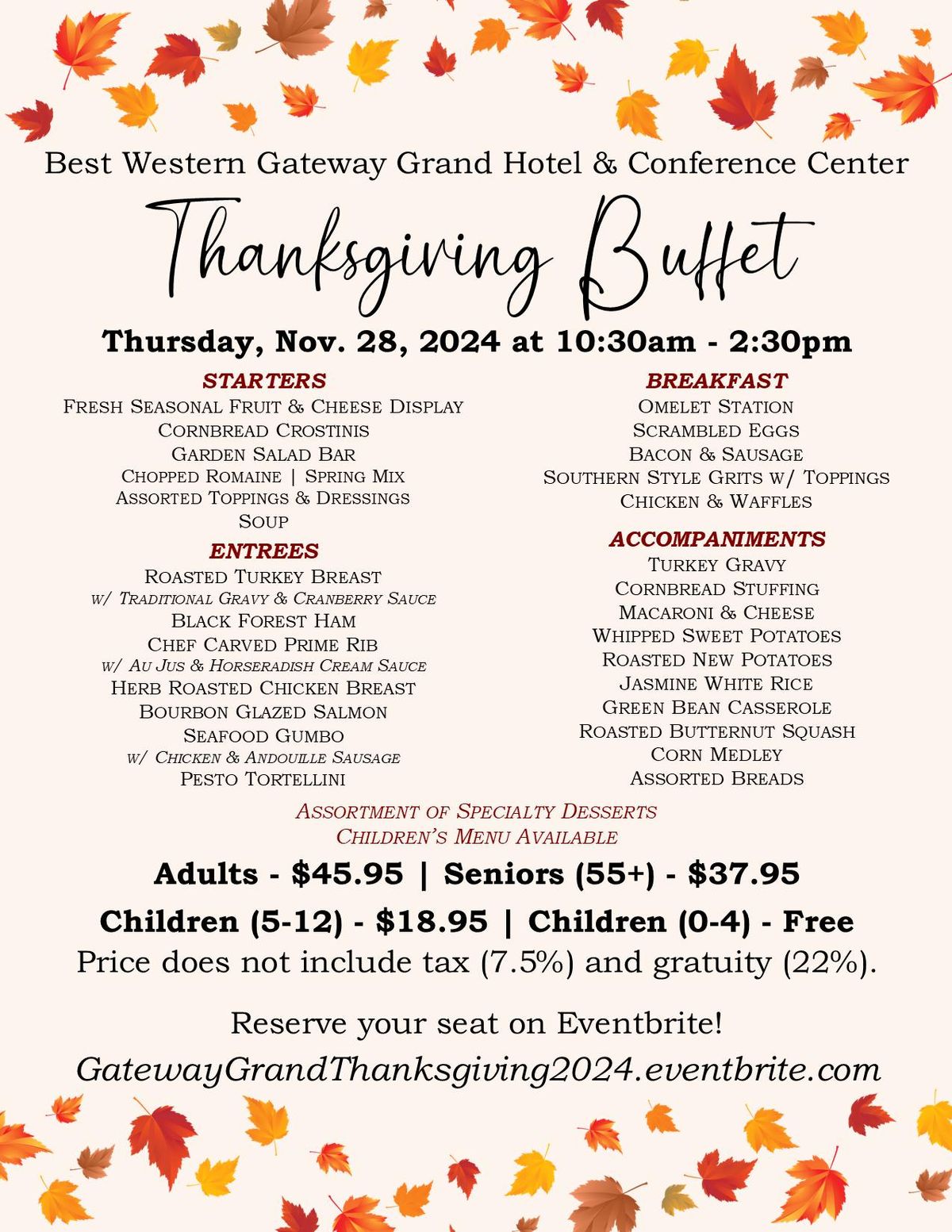 Thanksgiving Buffet at Best Wetstern Gateway Grand