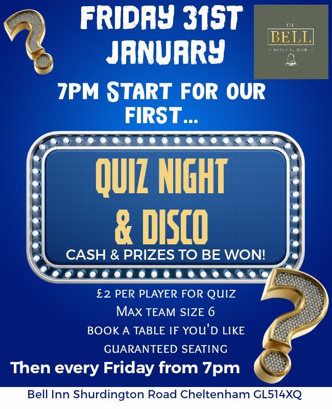 \ud83d\udd14 The Bell's Friday Night Quiz & Disco \ud83d\udd14