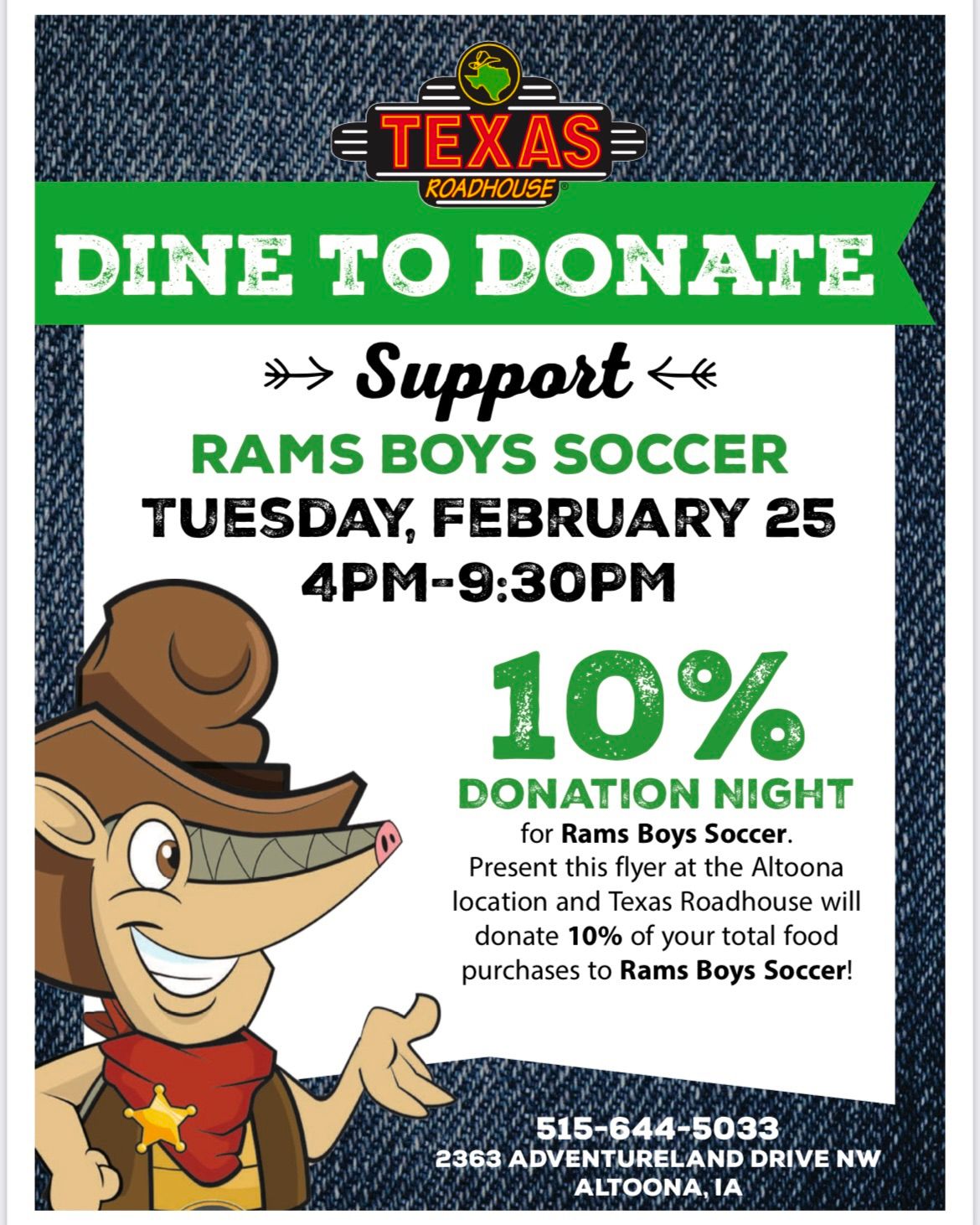 Dine to Donate Night at Altoona Texas Roadhouse