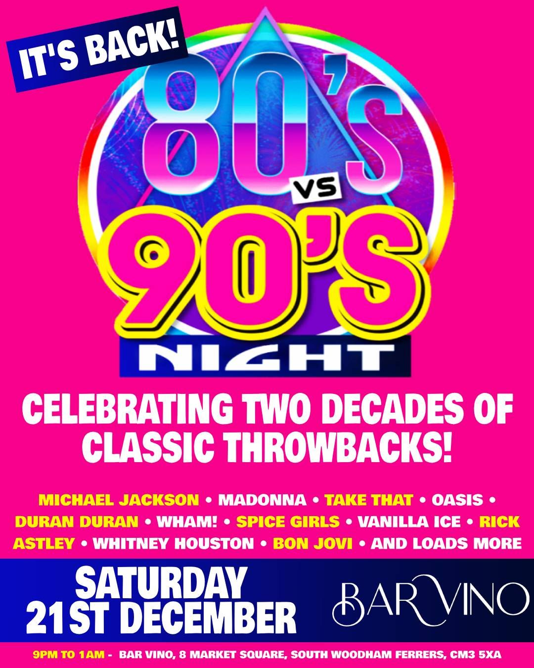 80s vs 90s Night @ Bar Vino