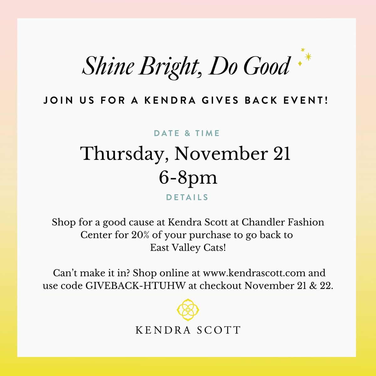 Kendra Scott fundraiser for EastValleyCats Scholarship