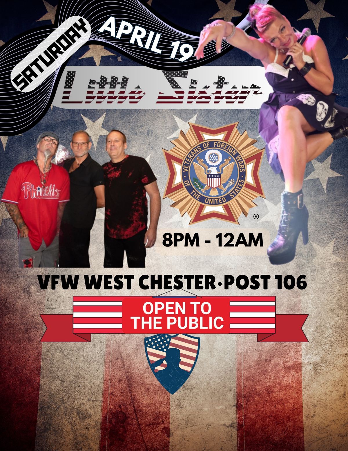 LITTLE SISTER BAND at VFW West Chester\u2022 Sat, April 19 \u2022 8PM - 12AM 