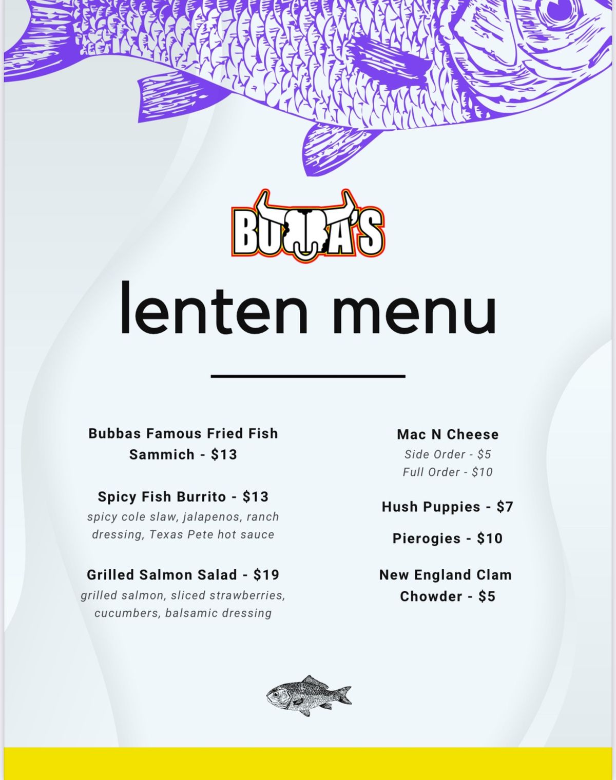 Ash Wednesday Lent Menu