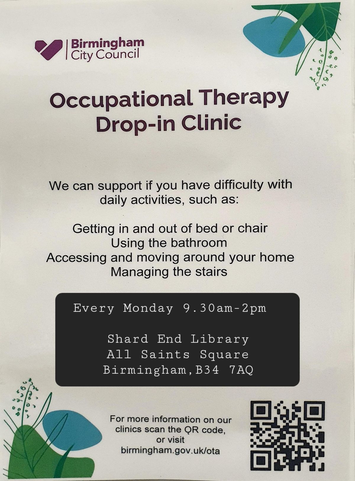 Occupational Therapy -  Drop-in Clinic 