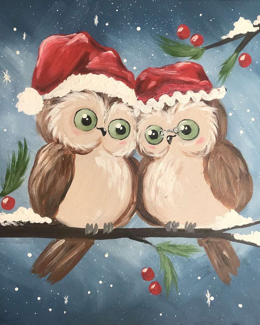 Vintage Christmas Owls-Paint Party