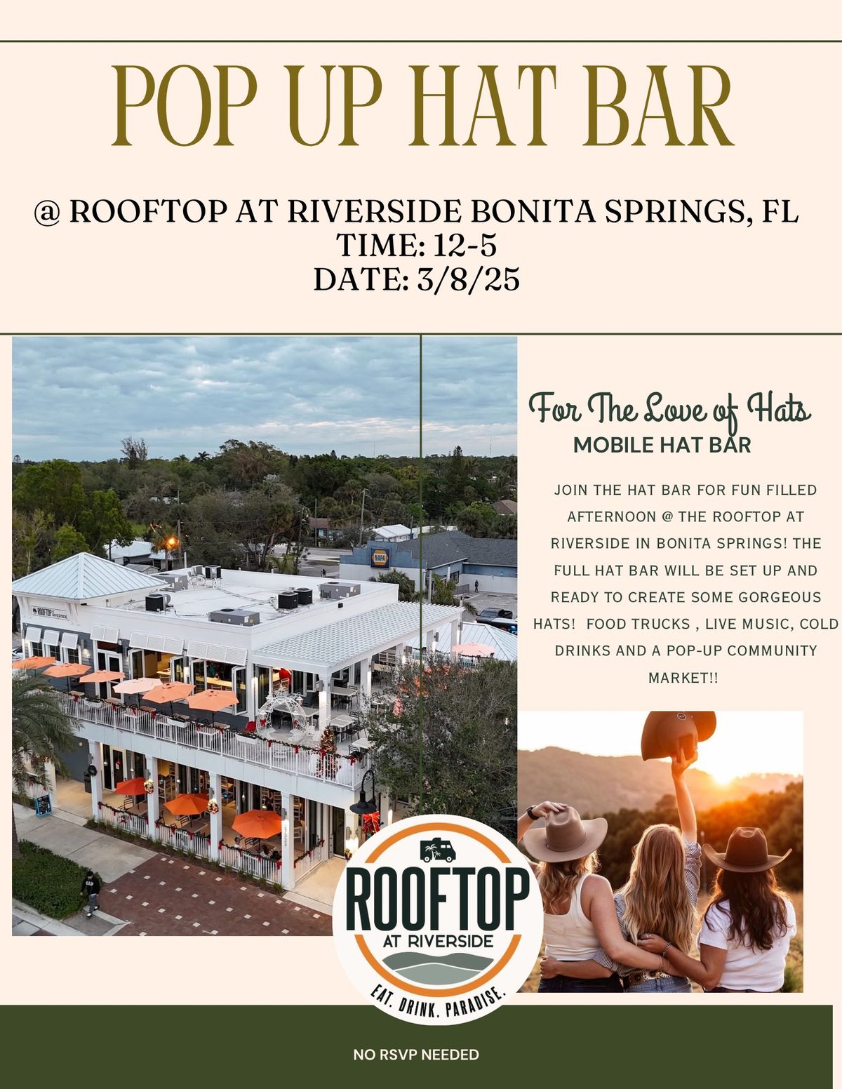 Pop up Hat Bar @ Rooftop at Riverside in Bonita Springs