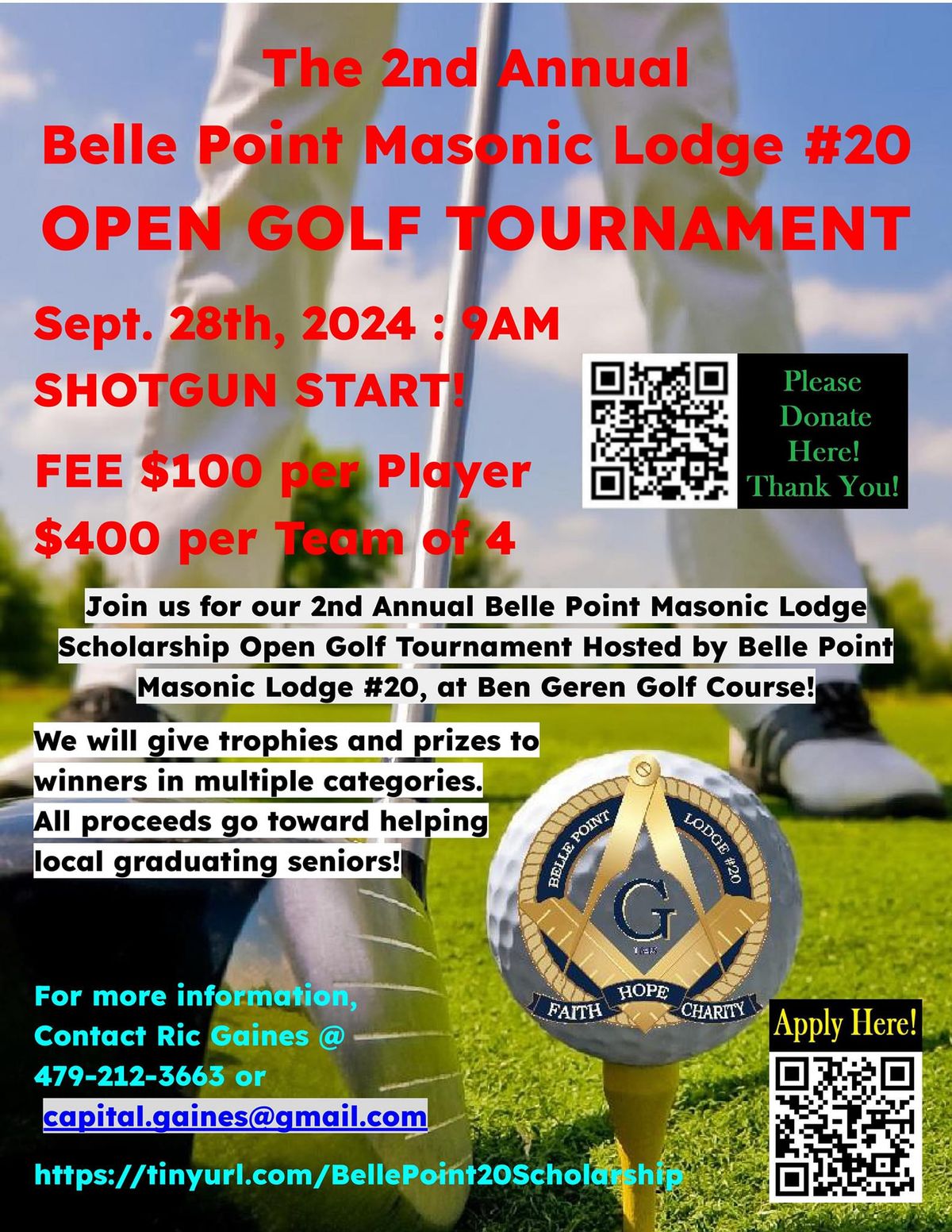 The 2nd Annual Belle Point #20 Masonic Scholarship Open Golf Tournament