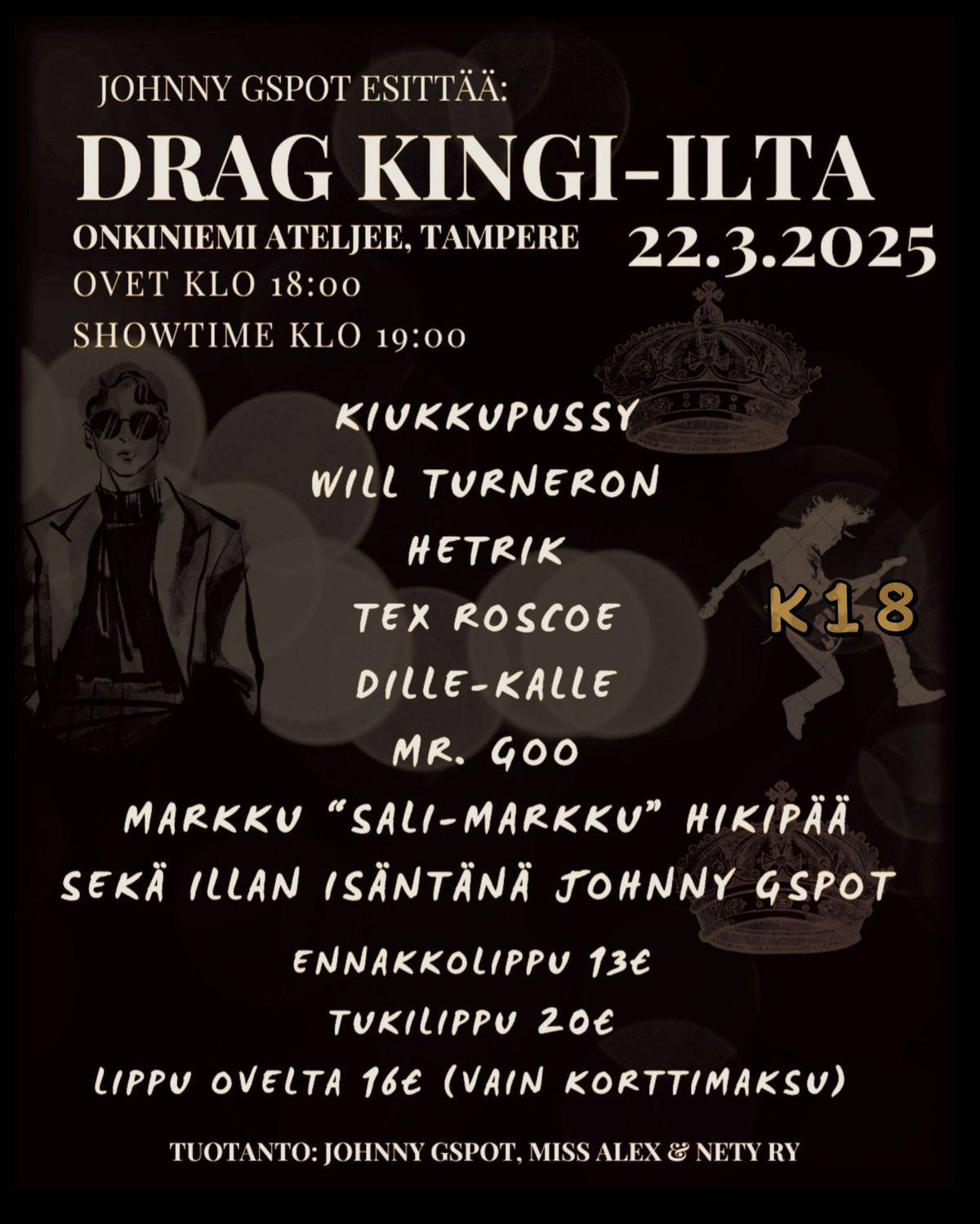 Johnny Gspot esitt\u00e4\u00e4: DRAG KINGI-ILTA 