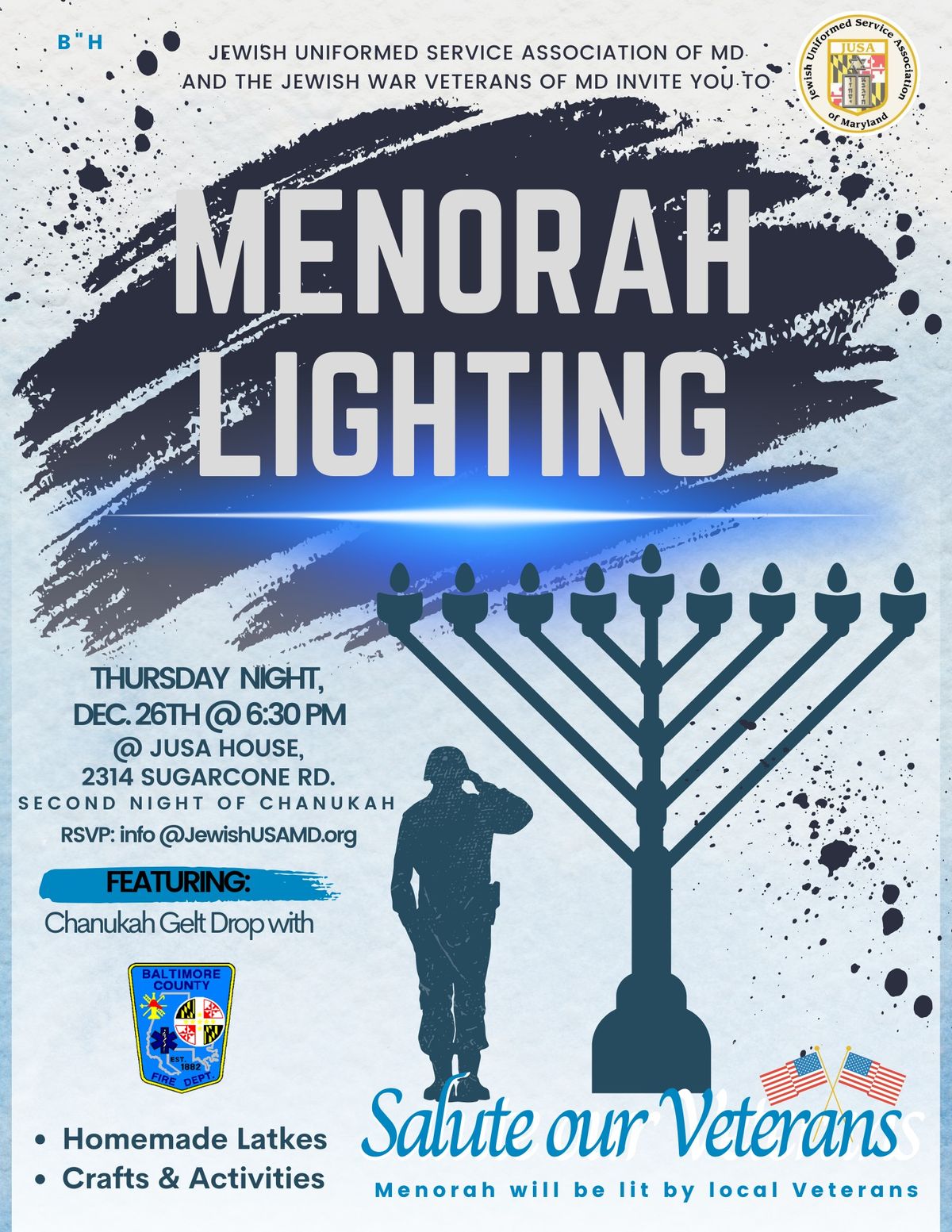 JUSA Menorah Lighting and Gelt Drop!