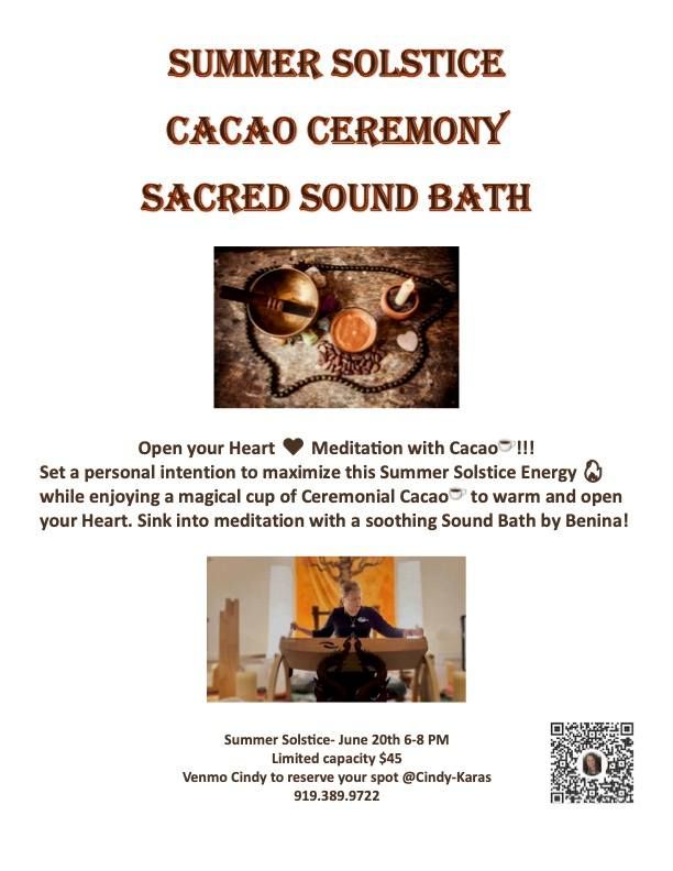 Just announced! Solstice ?Cacao \u2615\ufe0fSound Bath ? Celebration on June 20th! 