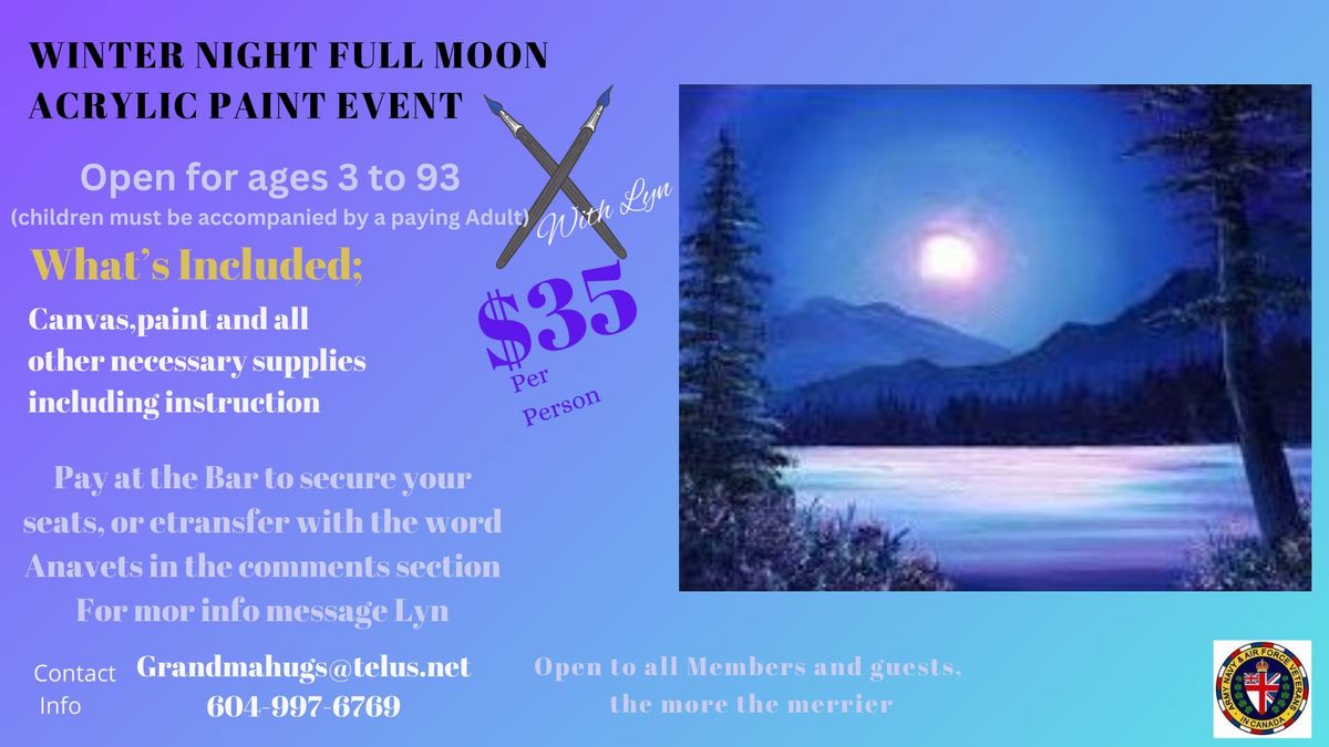 Winter Night full moon acrylic paint event