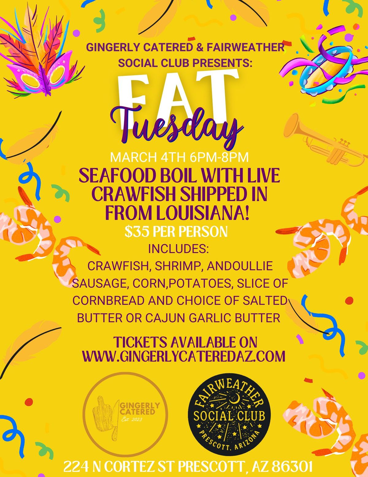 Gingerly Catered Presents Fat Tuesday Seafood Boil at the Fairweather Social Club