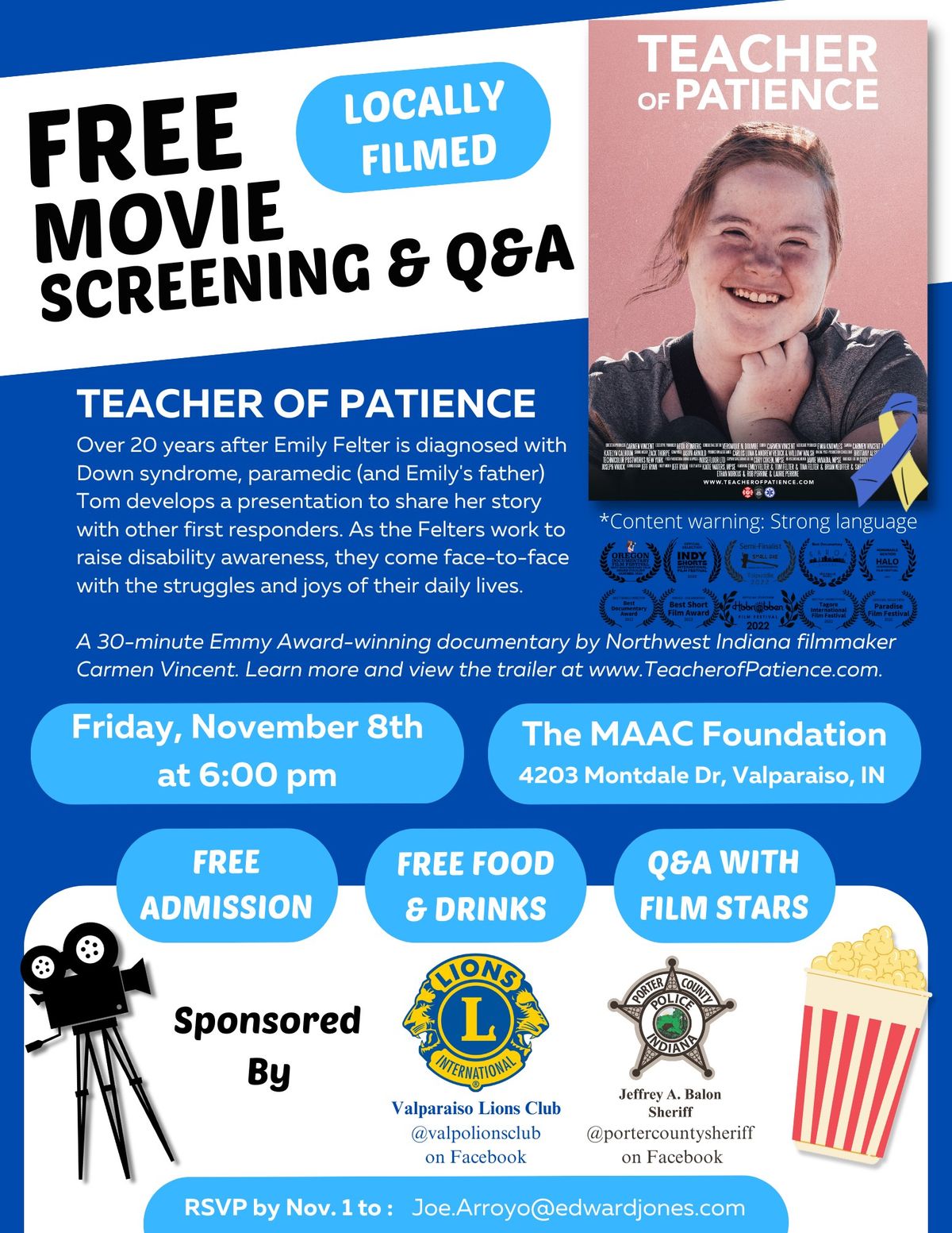 FREE Locally-Filmed Movie Screening @ The MAAC, Sponsored by Valpo Lions Club & Porter Co. Sheriff