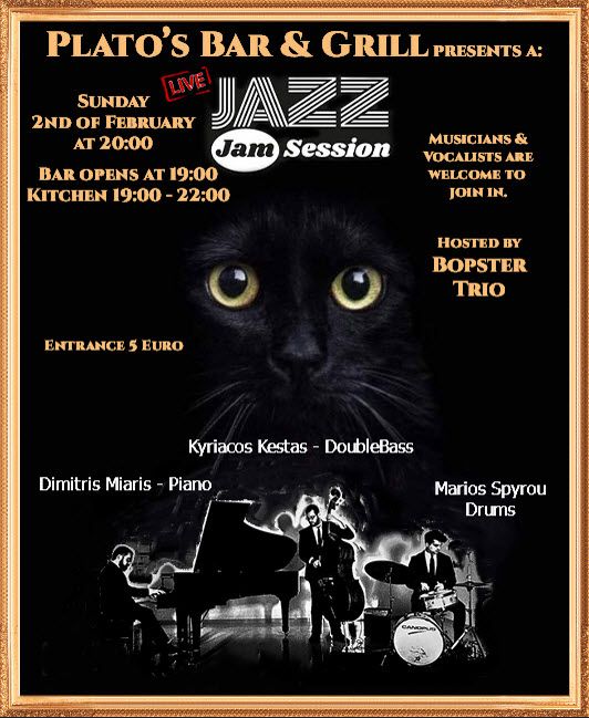 SUNDAY 2nd of February 2025 - Live Jazz Jam Session at Plato's Bar & Grill