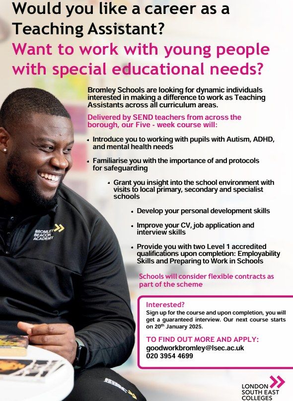 Bromley Schools: Teaching Assistant Level 1, Preparing to work in schools course