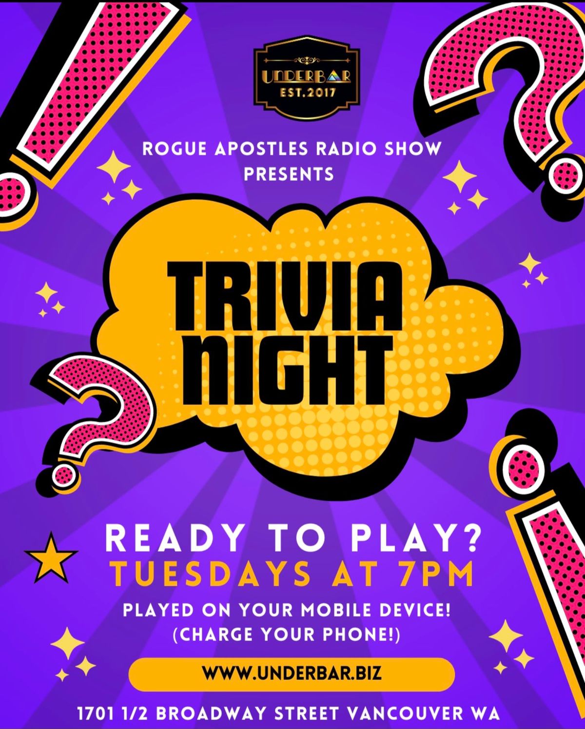 Tuesday Trivia Night At UnderBar Jan W1 2025