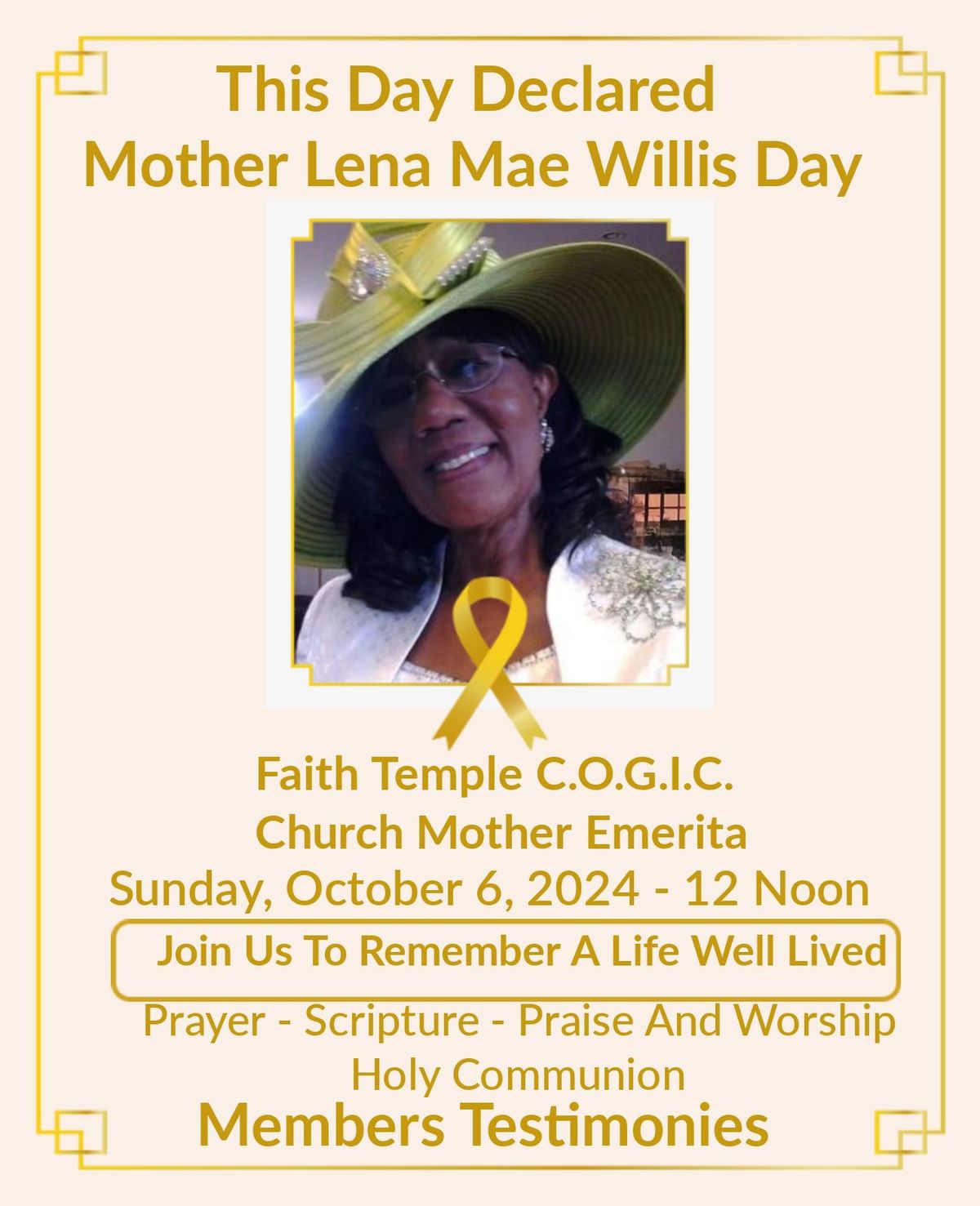 Remembrance of Mother Lena Mae Willis and Holy Communion