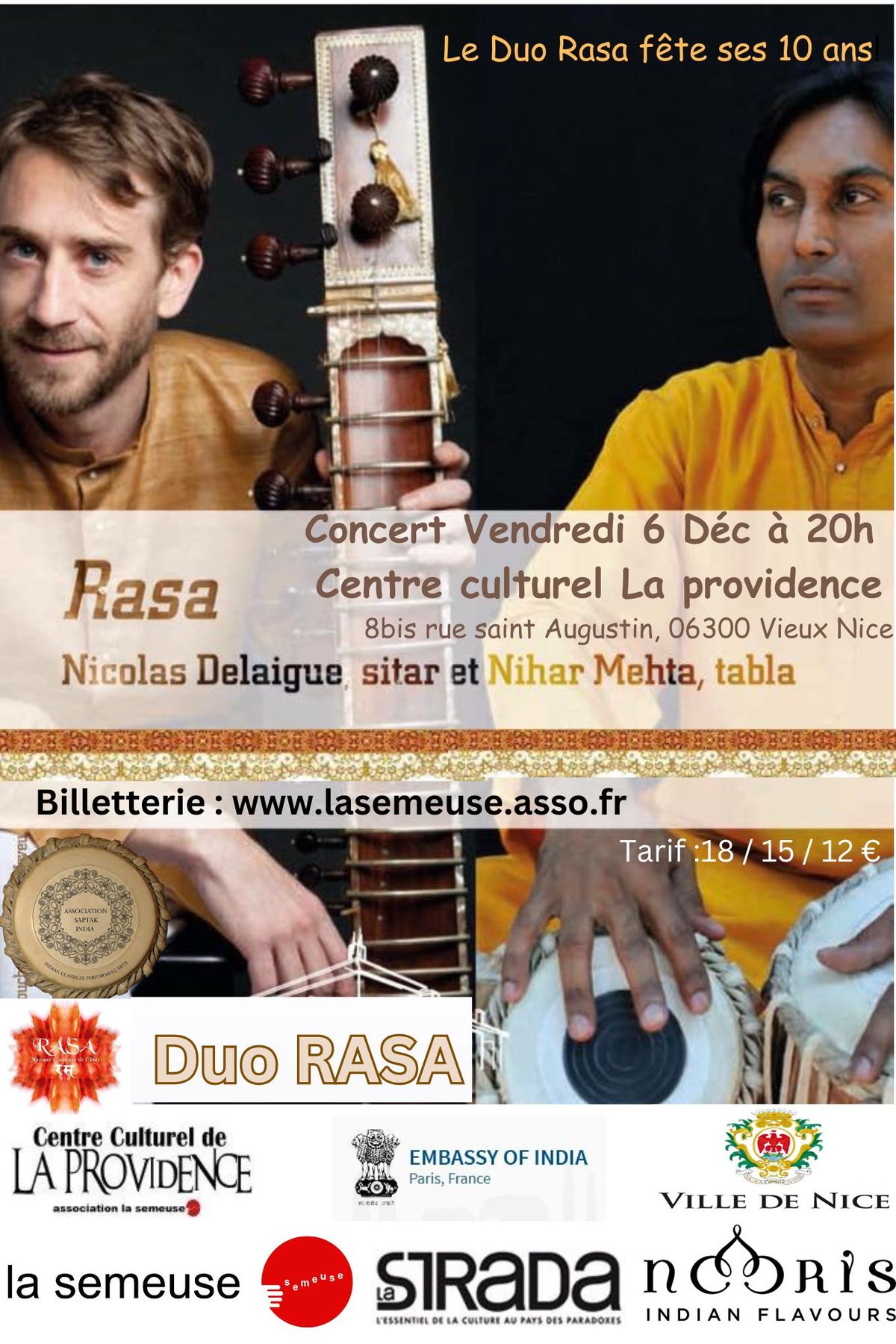  Concert de musique Indienne - Le Duo Rasa f\u00eate ses 10 ans! 