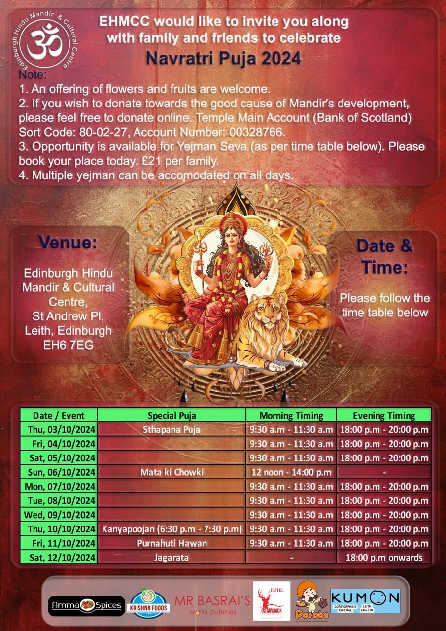 Navratri Sthapana Puja 3rd Oct - 11th Oct 