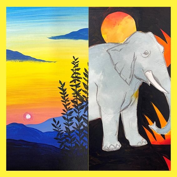 Painting DAY COMBO: Sunset Skies & Elephant Antics | Holiday Programme @ UXBRIDGE