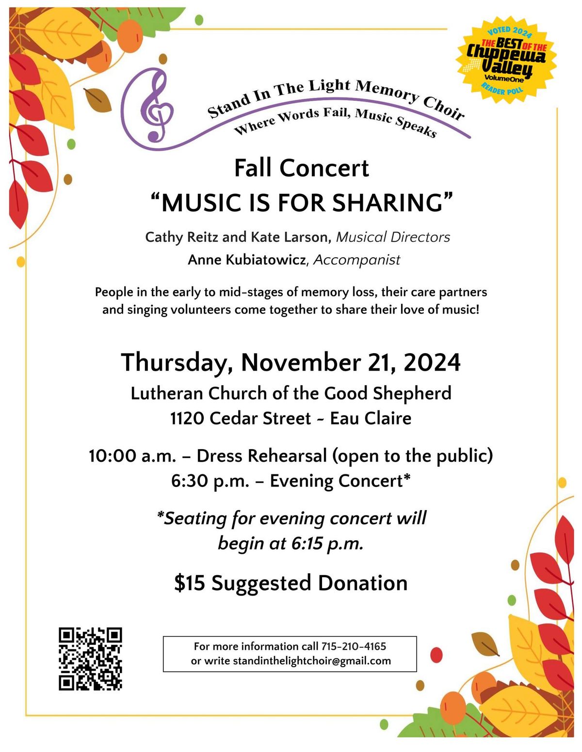 Stand in the Light Memory Choir Fall 2024 Concert - "Music is for Sharing""