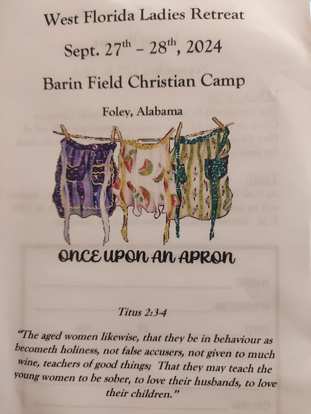 Once Upon an Apron - Ladies Retreat sponsored by: West Florida Missionary Baptist Association 