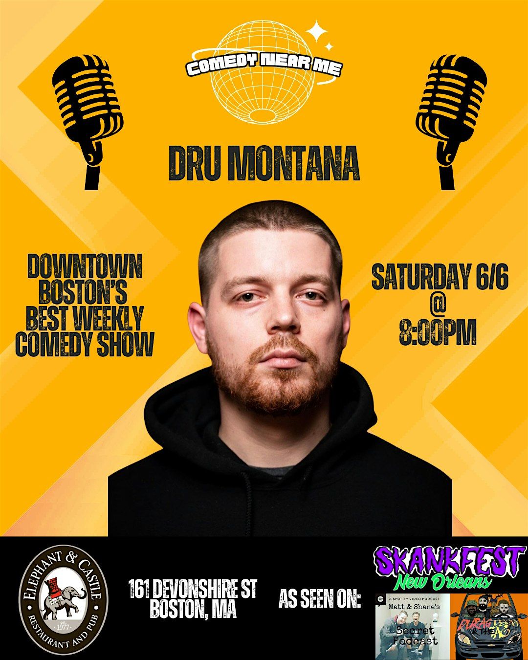 Comedy Night w\/ Dru Montana @ Elephant & Castle (Downtown Boston)