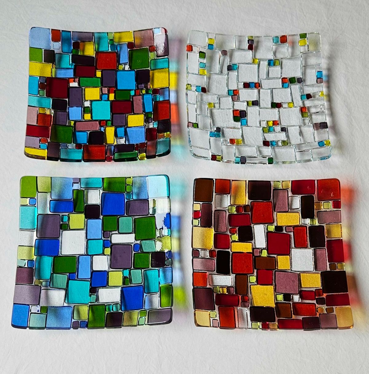 Tetris style Fused Glass Appetizer Plates 