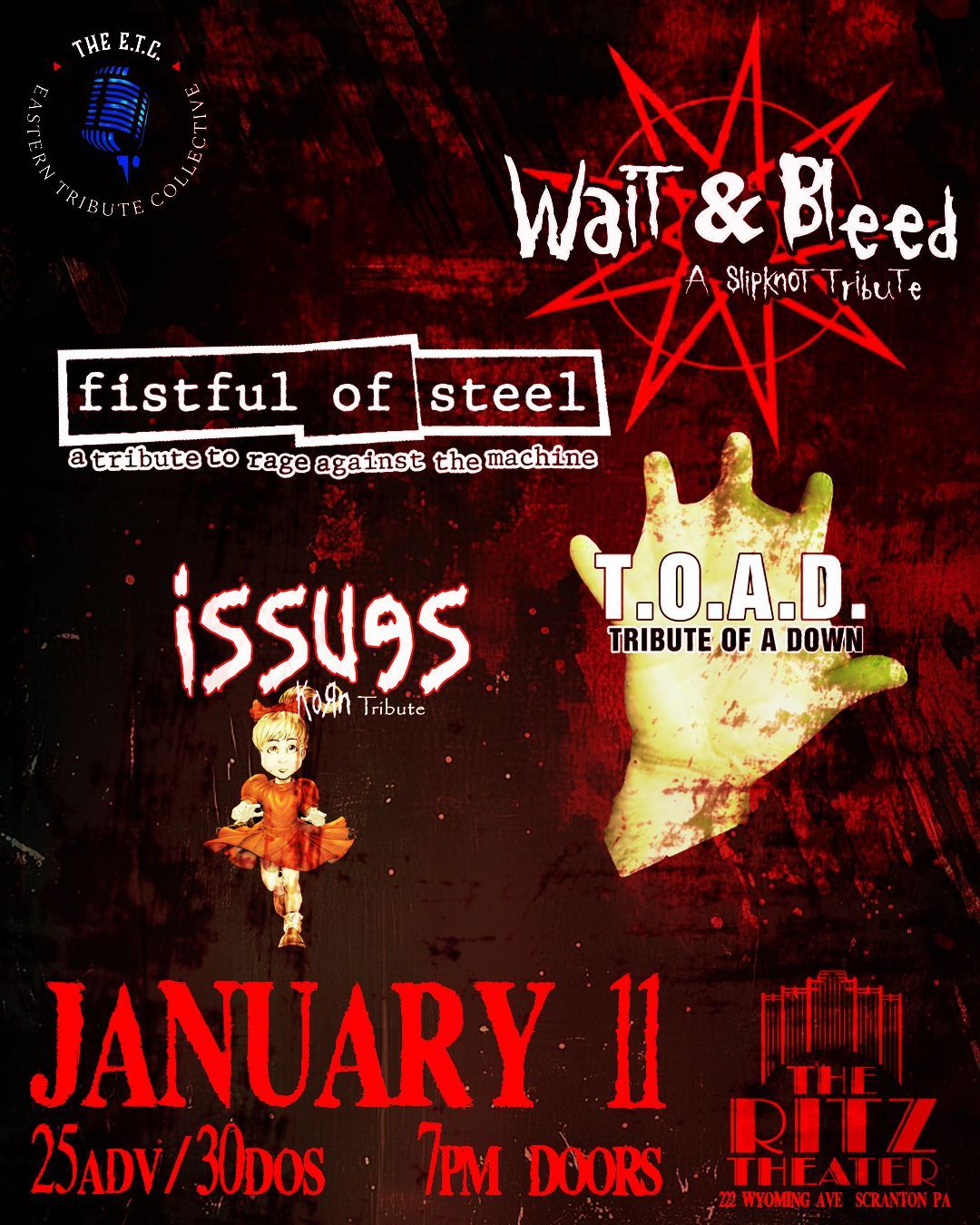 Wait & Bleed (Slipknot Tribute) @The Ritz featuring Fistful of Steel Tribute of a Down and Issues 